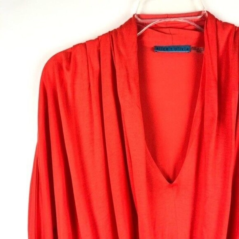 Alice + Olivia Janie Draped Cowl-Neck Top Rust Coral 3/4 Sleeve Jersey XS - Picture 2 of 5